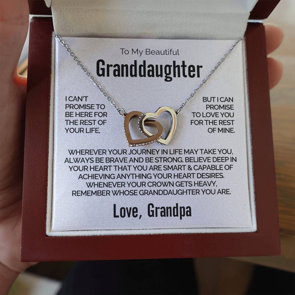 Personalized Interlocking Heart Necklace for Granddaughter - Be Brave and Be Strong